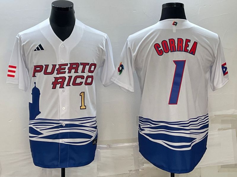 Men 2023 World Cub 1 Correa White MLB Jersey3